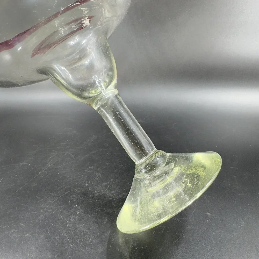 Hand Blown Clear Margarita Drinking Glasses Set 2 With Red Edges Hand Made Glass